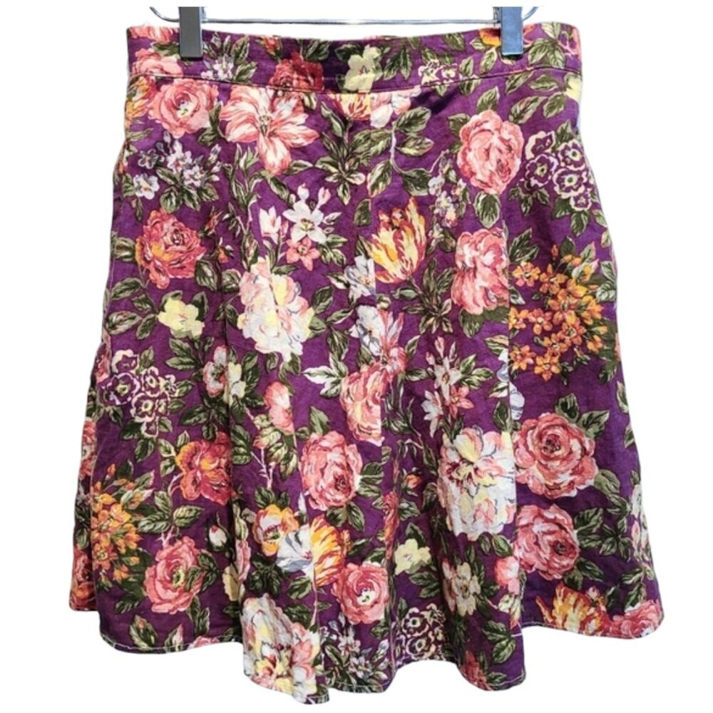 *Hemmed* Vintage Talbots floral linen cotton‎ mini skirt